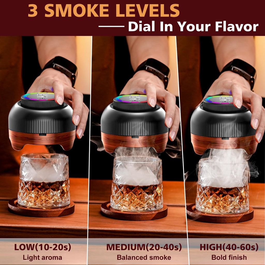 Electric Whiskey Smoker Kit with Adjustable 60-Second Smoke Control – Flame-Free & No Butane Needed, Rechargeable Cocktail Smoker for Old Fashioned, Includes 6 Wood Chip Flavors, Bourbon Gift for Men