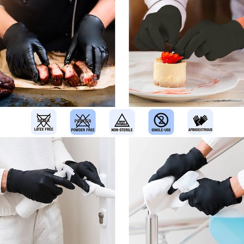 Safe Health NITRO-V Nitrile-Vinyl Synthetic Black Disposable Gloves, Latex Free, Powder Free, Case of 1000, Medium, Tattoo, Salon, Hair Studio, Food, Service, Housework