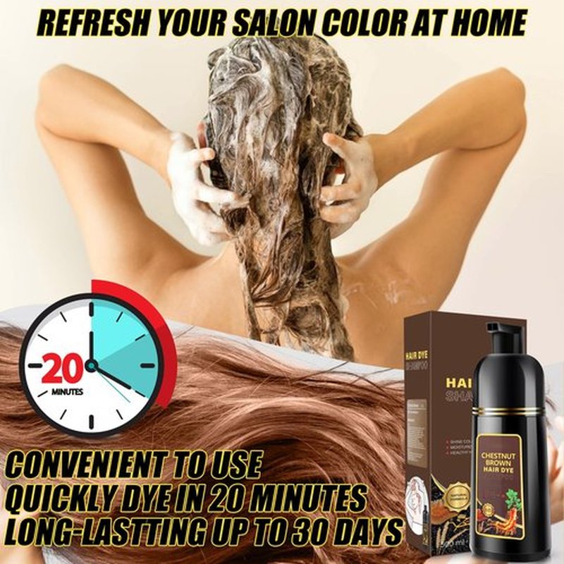 Hair Dye Shampoo 3 in 1, Herbal Shampoo Hair Dye for Women Men, Grey Coverage 16.9fl oz (Chestnut Brown)