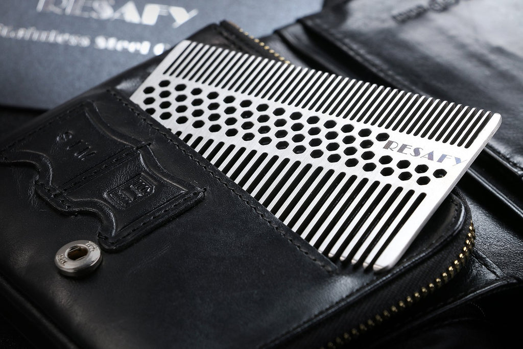 Resafy Stainless Steel Fine-tooth Anti-static Pocket & Travel Men Wallet Comb, Dandruff & Beard Credit Cart Size Comb EDC for Thinner Hair Beard & Mustache