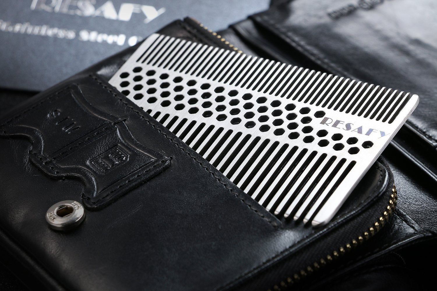 Resafy Stainless Steel Fine-tooth Anti-static Pocket & Travel Men Wallet Comb, Dandruff & Beard Credit Cart Size Comb EDC for Thinner Hair Beard & Mustache