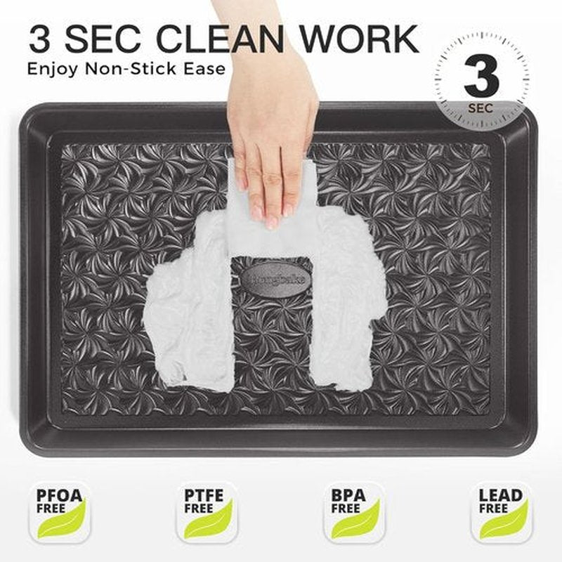 HONGBAKE Nonstick Baking Sheet Pan Set - Heavy Duty Cookie Sheets | 3-Piece Floral Swirl Design, Dark Gray