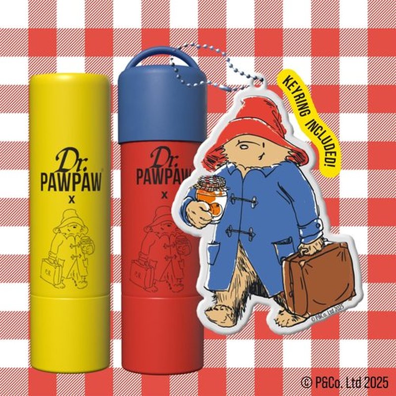 Dr. PawPaw Paddington Lip Balm Duo with Keyring - Original, Strawberry - Natural Balm with Aloe Vera - Gluten Free Lip Moisturizer to Hydrate - 2 pc