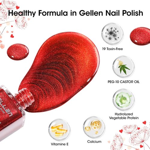 GELLEN Quick Dry Cat Eye Nail Polish Kit, Valentine's Gift for Yourself, Red Magnetic Fingernail Polish Series, Fast Drying Glitter Nail Lacquer Non Gel with Magnet Tool, DIY Salon Home