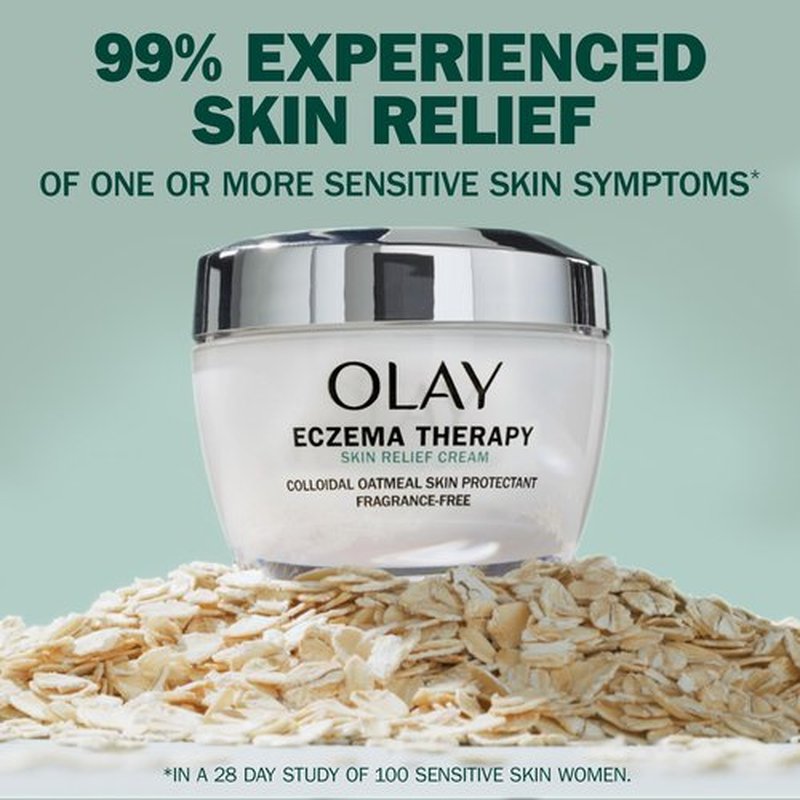 Olay Sensitive Eczema Therapy Face Moisturizer Skin Relief Cream, 1.7 fl oz Fragrance-Free Skin Care Treatment with Colloidal Oatmeal