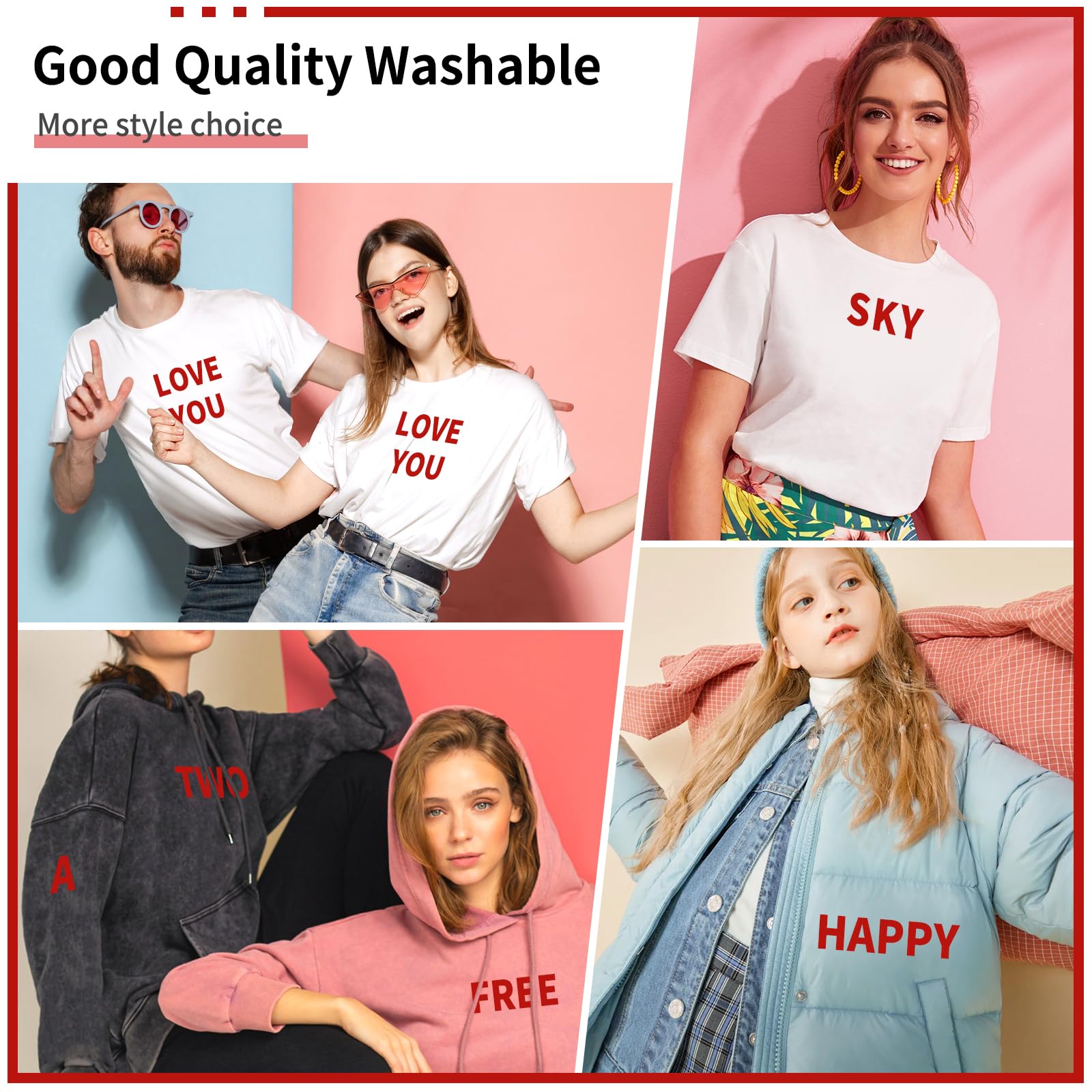 10 Sheets 440 Pieces Iron on Letters for Clothing, 2 Inch Heat Transfer Letters, Red Iron on Vinyl Letters with A-Z PU Alphabets Sticker for Fabric, Jersey T-Shirt Printing DIY Craft