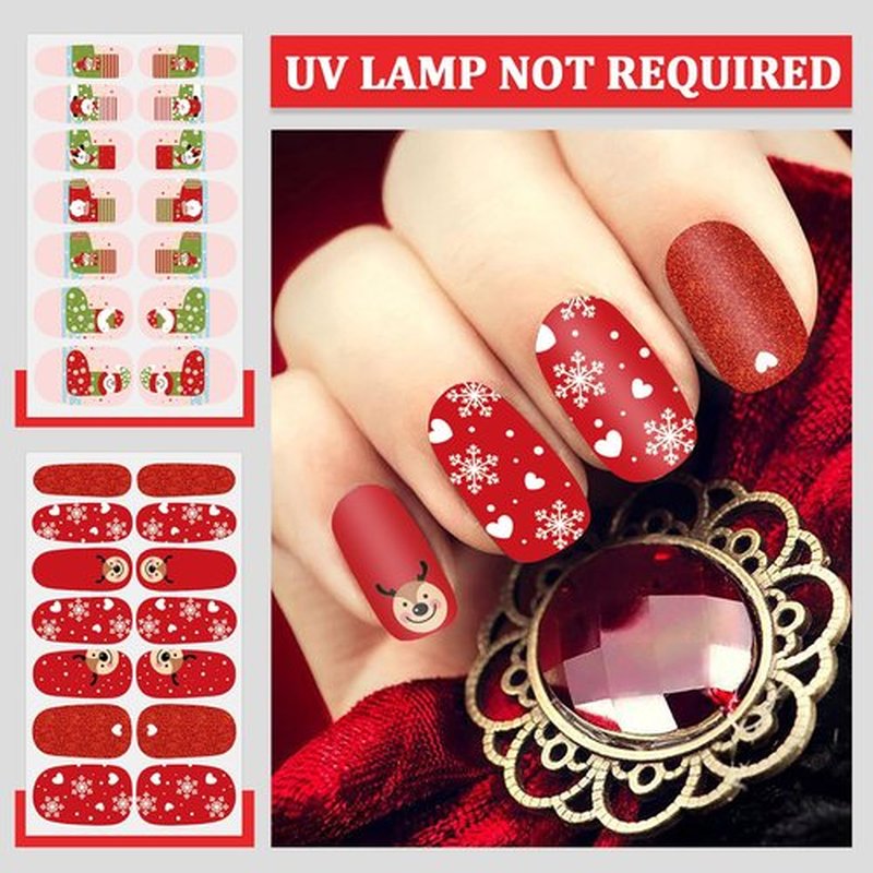 SILPECWEE 20 Sheets Christmas Nail Polish Stickers Full Nail Wraps Stick on Nail Polish Strips Gel Nail Strips Self Adhesive Holiday Manicure Fingernail Sticker Nails for Women with Nail File