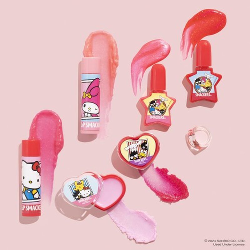 Lip Smacker Hello Kitty Nail Polish & Flavored Lip Balm Makeup Tote - Moisturizing Balms, Colorful Nail Polishes, Sanrio Accessory Ring, Stylish Tote Bag, Perfect Glam Gift for Hello Kitty Lovers