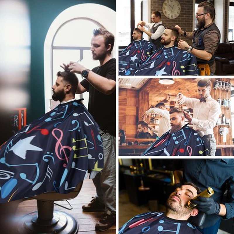 Professional Hair Cutting Cape with Neck Duster Brush, Waterproof Salon Barber Cape with snaps, Barber Accessories for Men, Women and Kids(Music Notation)