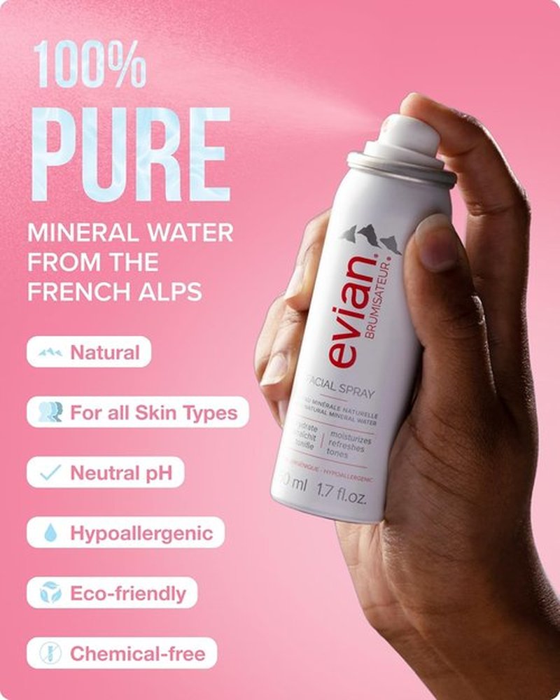Evian Facial Spray 1.7 oz - Hydrating Mineral Water Mist for Refreshing Makeup & Toning Skin - TSA-Approved Daily Skincare Essential