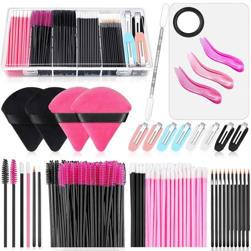 Skiennix Disposable Applicators Kit - Makeup Puff, Mixing Palette & Brushes with Storage Box