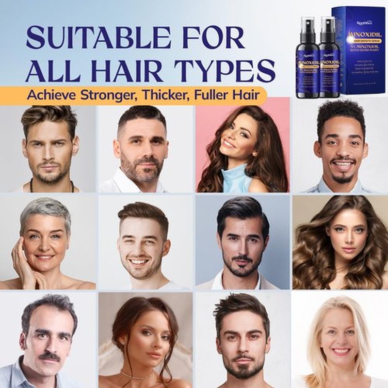 5% Minoxidil Hair Growth for Men and Women: 2-Pack Extra Strength Minoxidil Hair Loss Treatment Serum with Rosemary for Faster Stronger Thicker Hair Growth - 60ML Each