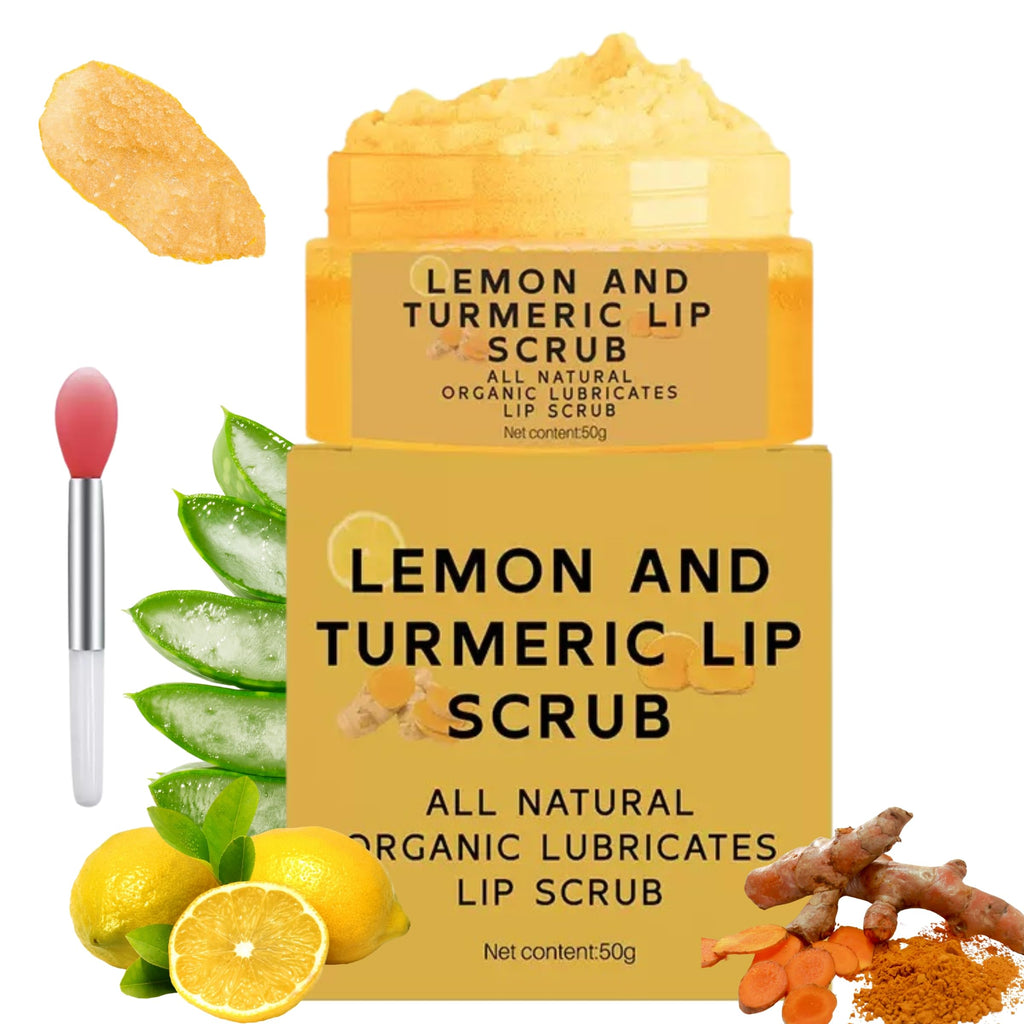 Turmeric Lip Scrub, Lemon Turmeric Lip Exfoliator for Chapped Dry, Lips, Eliminate Lip Lines, Natural Nourish Sugar Lip Scrub with Aloe Vera, Deep Hydration Moisturization Lip Balm for Dark Lips