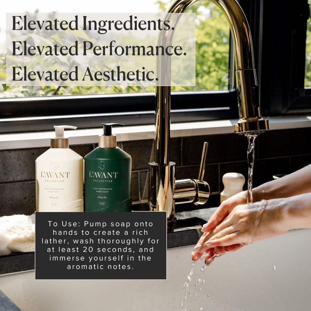 L'AVANT Collective Natural Luxury Hand Soap | Plant-Based, Non-Toxic & Moisturizing, Safe for Kids & Pets, Refillable Glass Bottle with Pump, 16 Fl Oz, Bathroom & Kitchen | Winter Fir