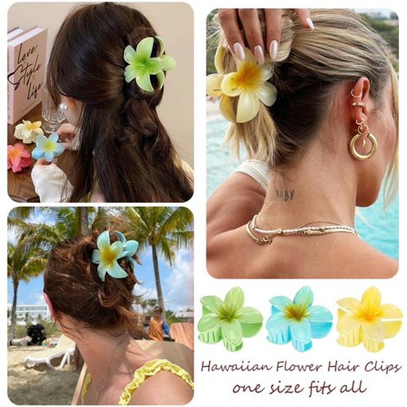 Flower Hair Clips for Women 6 Pack Hawaiian Flower Clips Plumeria Claw Clips for Thin Hair Preppy Claw Clip for Thick Hair Hibiscus Hair Accessories for Girls