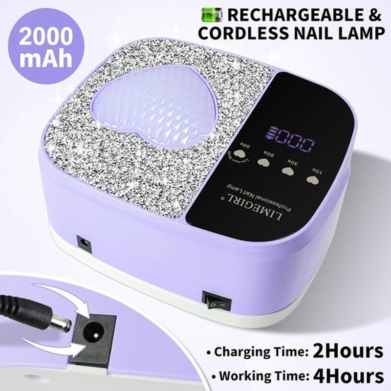 LIMEGIRL UV LED Nail Lamp Kit - Fast Curing Gel Polish Dryer with 4 Timer Settings | Cordless & Rechargeable for Home & Salon Use