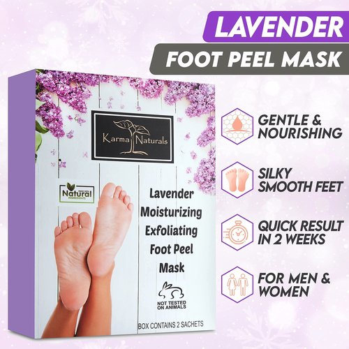 Foot Peel Mask Lavender Moisturizing Exfoliating Foot Masks - Karma Organic Feet Peeling Masks for Dry ed Feet, Remove Dead Skin & Calluses - Removes & Repairs Rough Heels, Dry Toe Skin (Pack of 2)
