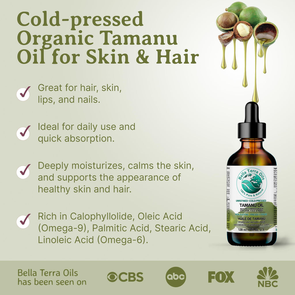 Bella Terra Oils - Natural Tamanu Oil 16 oz - Harness the Power of Nature, Infused with Stearic Acid & Calophyllolide, Perfect Choice for Luxurious Skin Nourishment