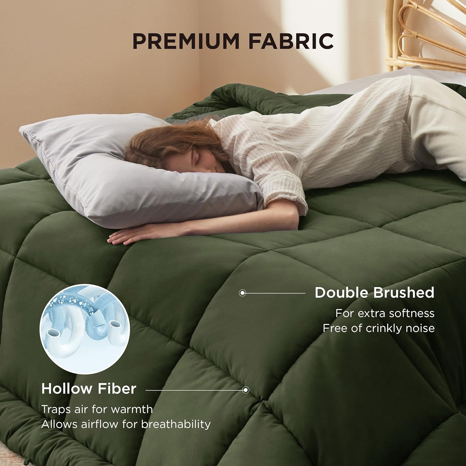 Bedsure Comforter Duvet Insert - All-Season Quilted Cal King Size Down Alternative Bedding | Olive Green 96 x 102 Inches
