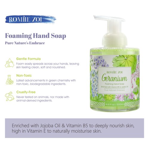 ROMIIE ZOI Foaming Hand Soap with Gift Box - 500ml/ 16.8 fl.oz - Variety Pack of 2 (Eucalyptus & Mint,Geraniumt)