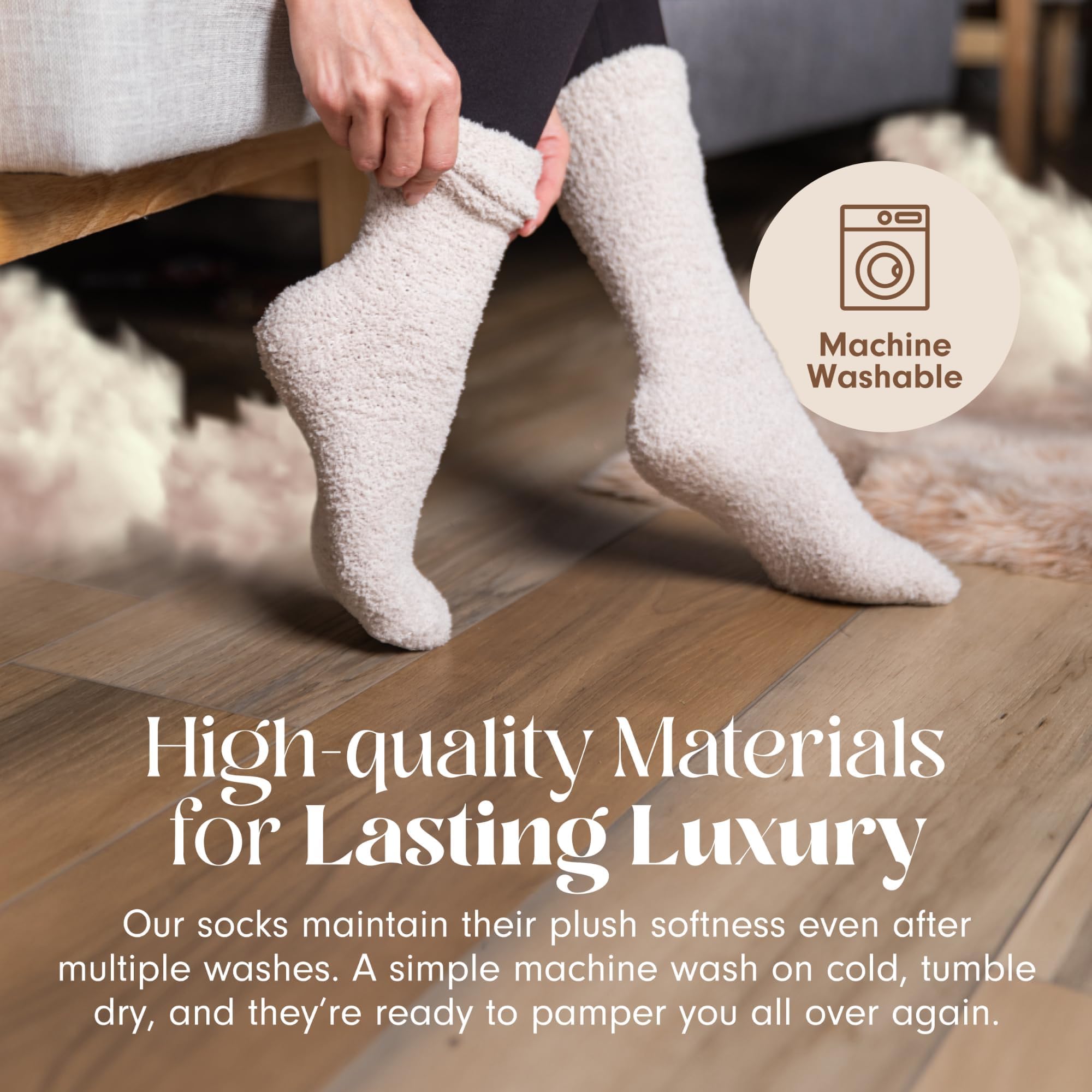 Unboxme Fuzzy Socks for Women - Cozy Cloud Socks, Ultra Soft Plush Sleep Socks for Women & Men, Birthday Gift with Travel Tote, Stone, 1 Pair