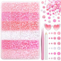 Pink Flatback Pearls for Crafting, 3/4/6/8mm Flatback Nail Pearls Beads, Half Round ABS Pink Color White Pearl Beads Gems for Nails Art DIY Crafting Face Hair Manicure DIY