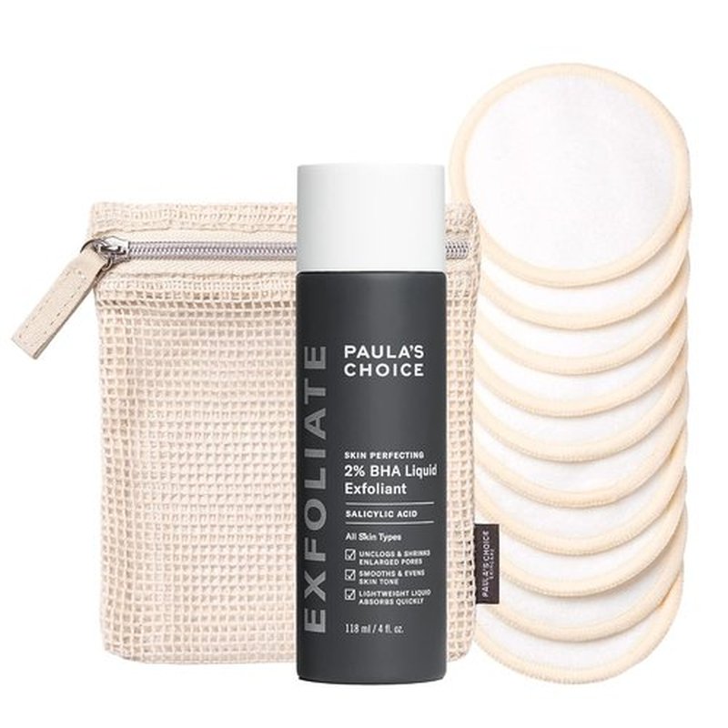 Paula’s Choice SKIN PERFECTING 2% BHA Liquid Exfoliant & Eco-Friendly Cotton Pads Duo | Fragrance-Free Set of 2