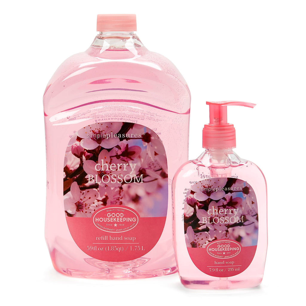 SIMPLE PLEASURES Premium Hand Soap Refills Collection - Fresh Cotton Scent, 7.9 oz Bottle with Jumbo 59 oz Refill - Goodhousekeeping Seal Approved - Multiple Scents Cotton Scented Hand Soap and Refill