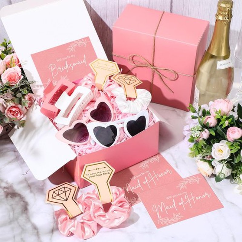 Geiserailie 40 Pcs 8 Set Bridesmaid Proposal Gifts Will You Be My Bridesmaid 4.1in Square Hair Claws Heart Sunglasses(Pink)