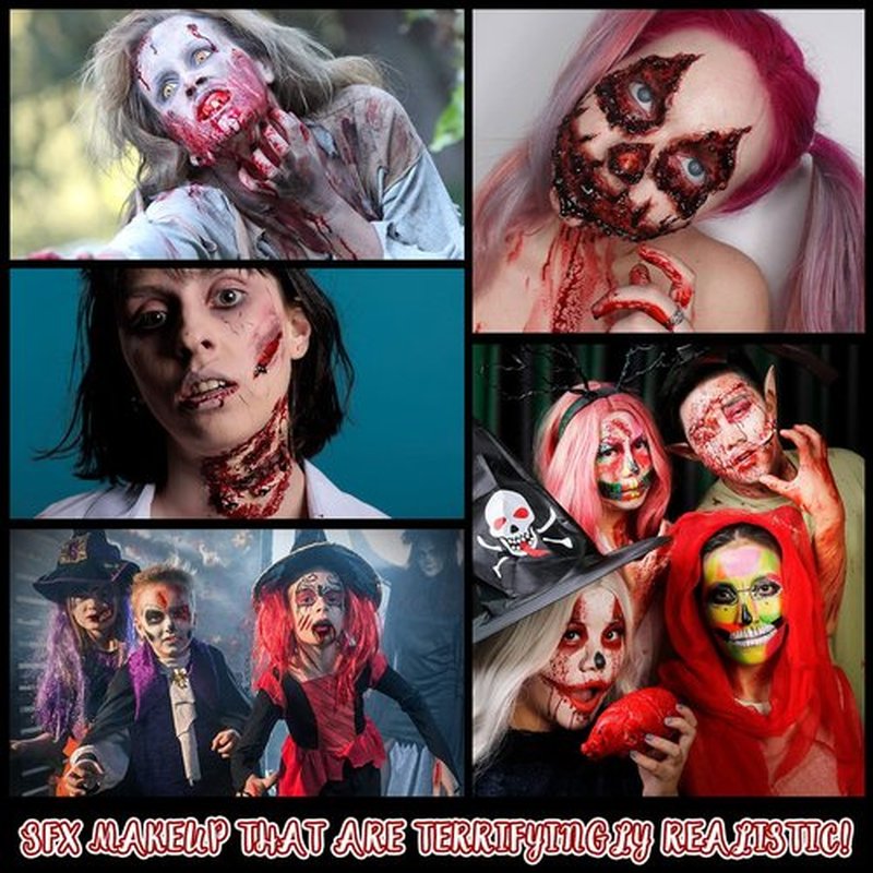 CHASPA Halloween Liquid Latex Special Effects SFX Makeup Kit - Scar Wax + 2 Btl Liquid Latex + 2 Btl Fake Blood + Spatula Tool + 2Pcs Stipple Sponge + 4Pcs Makeup Sponges + Cotton Swabs