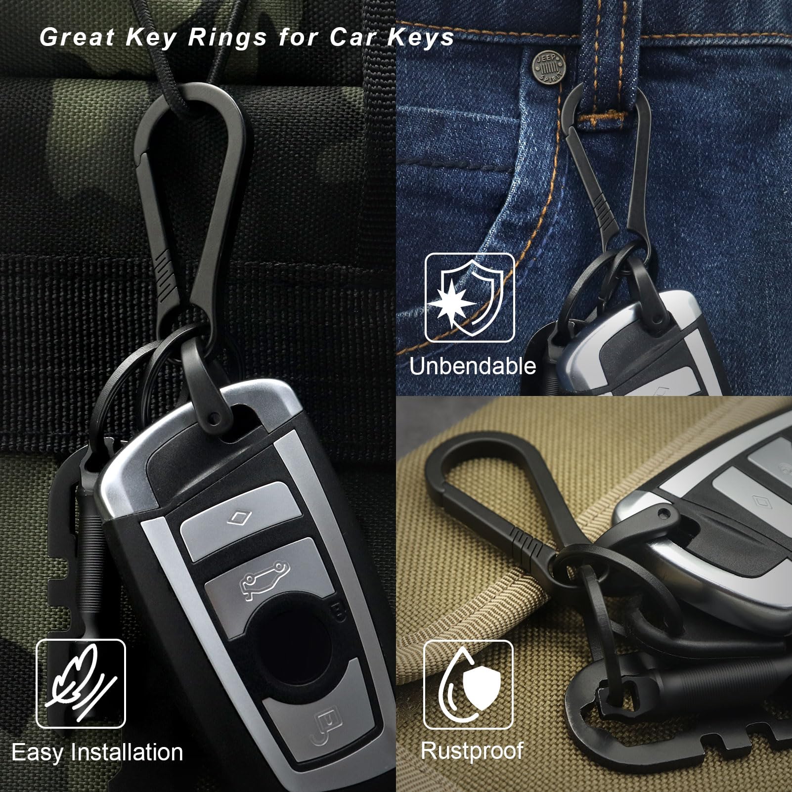PJYTAC Titanium Keychain Rings Heavy Duty Side Push Key Rings for Car Keys Easy Quick Release EDC Split Keyrings (1, Black, Medium)