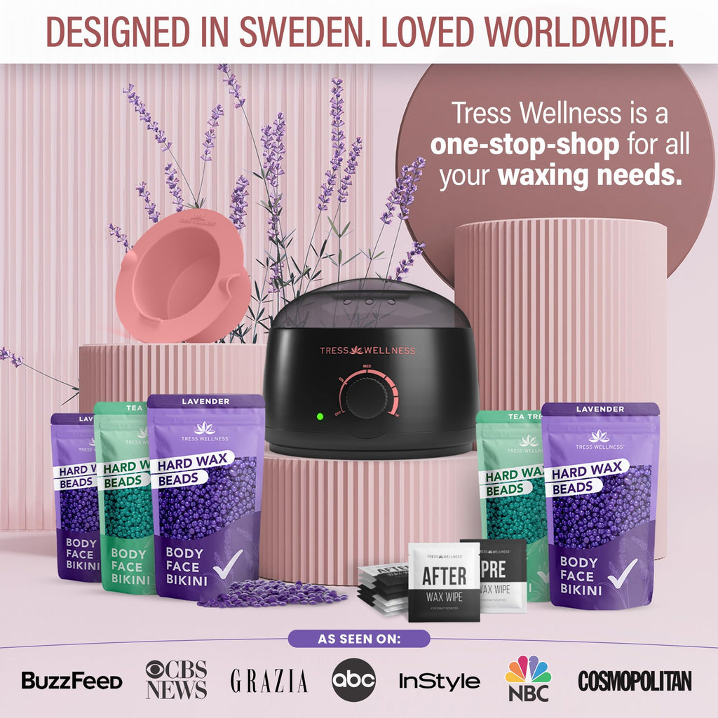 Tress Wellness Award Winning Waxing Kit for Sensitive Skin – Safe for Face & Skin, Easy to Use – At-Home Kit for Face, Bikini, Brazilian & Full Body - Midnight Rose, No Display