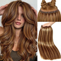 FANCEE OVO Hair Extensions Remy Human Hair 100g PU Holes Wefts with Micro Beads Highlight Honey Blonde Volume Upgrade Butterfly Seamless Weft Invisible Beaded Hair Extension with Tools(T4/27 18 Inch)