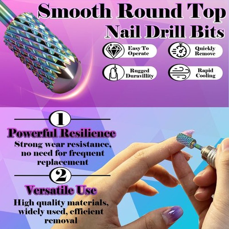 Fantexy 3/32" Nail Drill Bits, Smooth Round Top Carbide Nail Drill Bit Suitable for Manicure Pedicure Fast Remove Gel Polish, Drills Bit for Nails Art Tools (Medium - M)