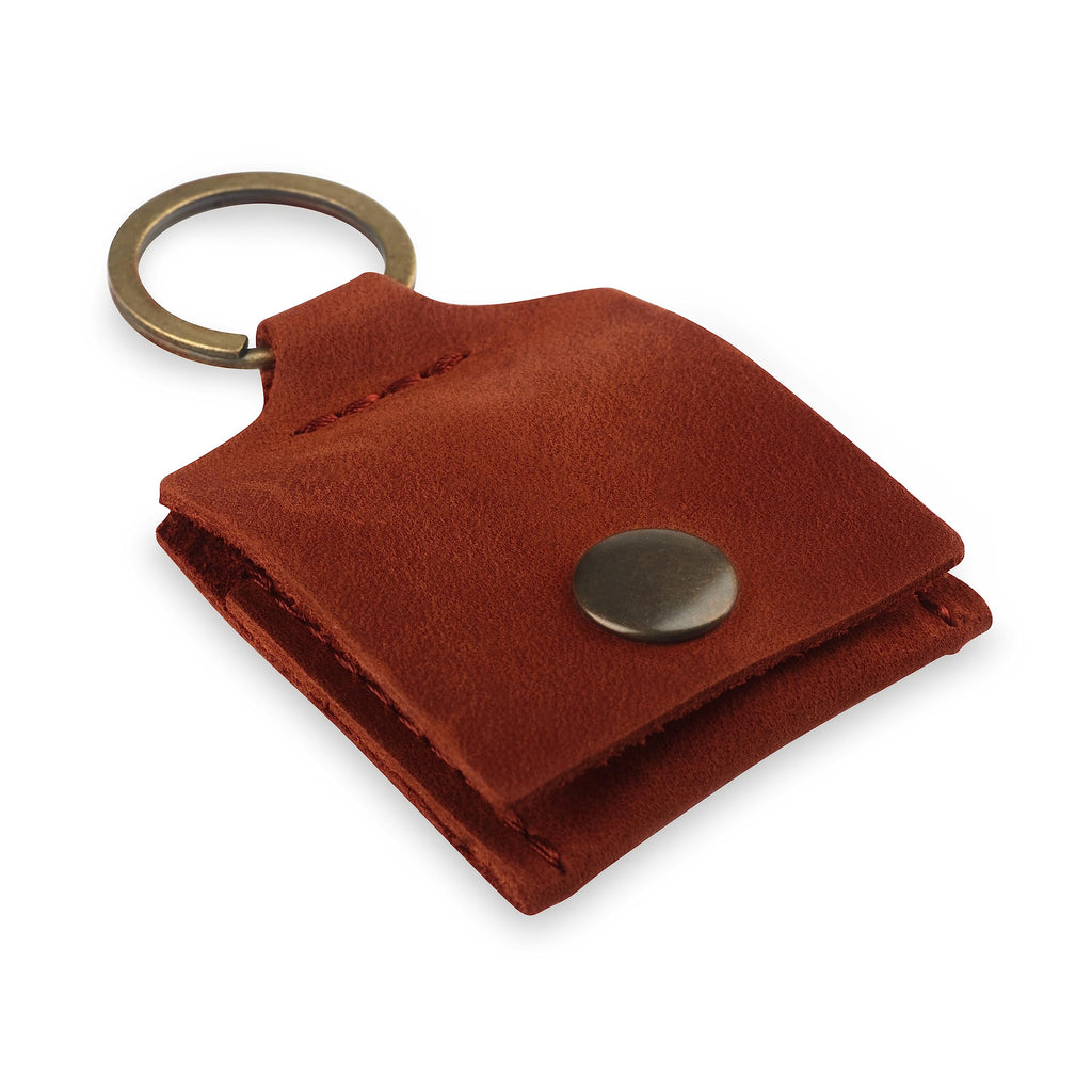Leather Keychain Ring Holder, Wedding Ring Travel Case, Engagement Ring Holder, Ring Pouch Bag, Workout and Gym Ring Holder, Small Soft Leather Ring Bearer (Cognac)