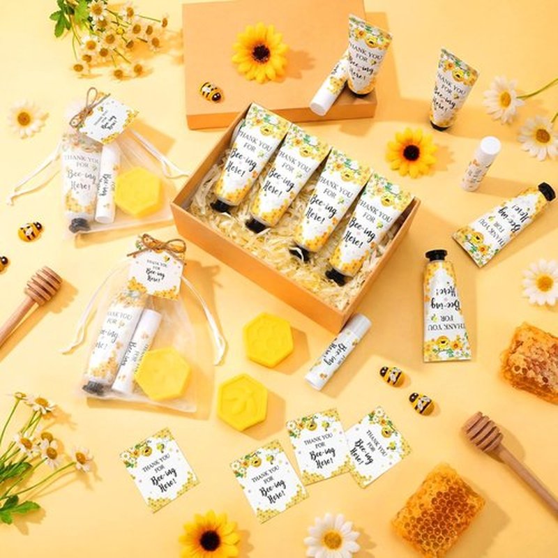 Skiennix Bee Themed Baby Shower Favors - 75 Pcs Sweet As Can Bee Lip Balms & Hand Creams | Perfect Gender Reveal Gift
