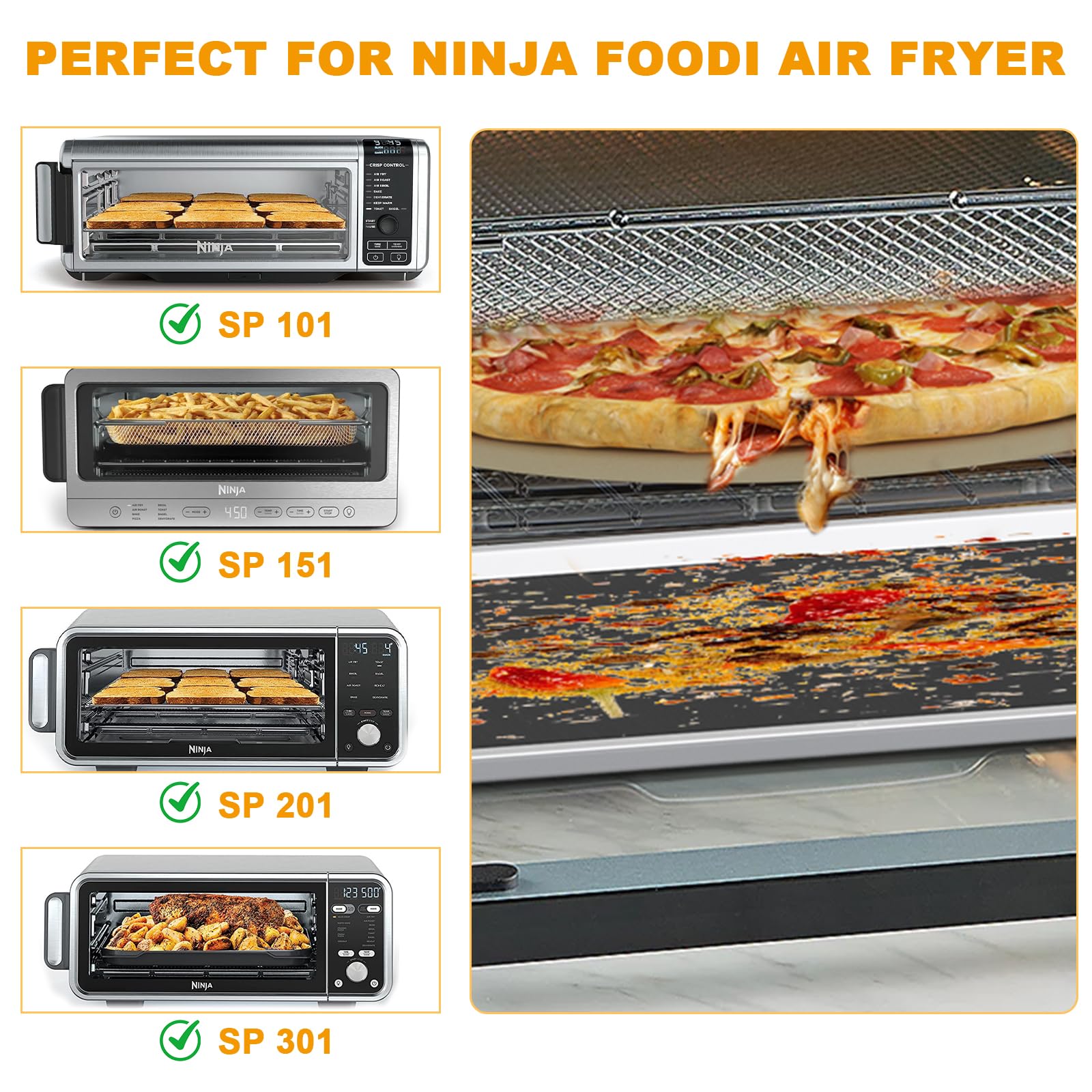 Crumb Tray Replacement Parts for Ninja Foodi SP101 SP100 SP080 SP151 SP201 SP301 Air Fryer Oven Accessories, with 4 Pack Non-stick Oven Mats for Ninja Digital Air Fry Countertop Oven
