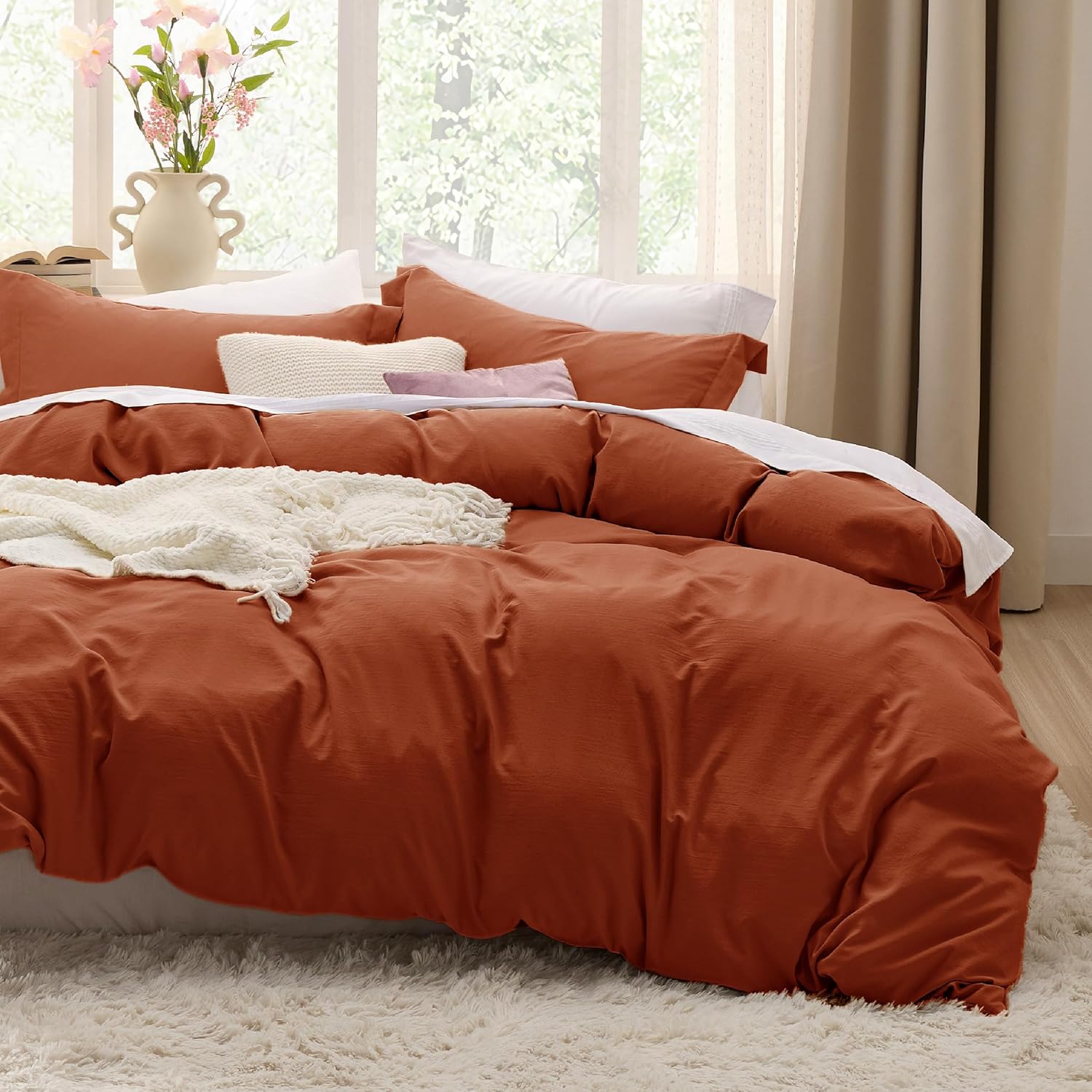 Bedsure Terracotta Duvet Cover Set - Extra Soft Cotton-Like Polyester, Full Size 3 Pieces, 80x90 Inches with Zipper Closure & 2 Pillow Shams