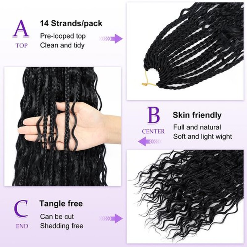 Eacia Goddess Box Braids Crochet Hair for Black Women 18 Inch Pre Looped Boho Crochet Box Braids with Curly Ends 7 Packs (18 Inch, 1B#)