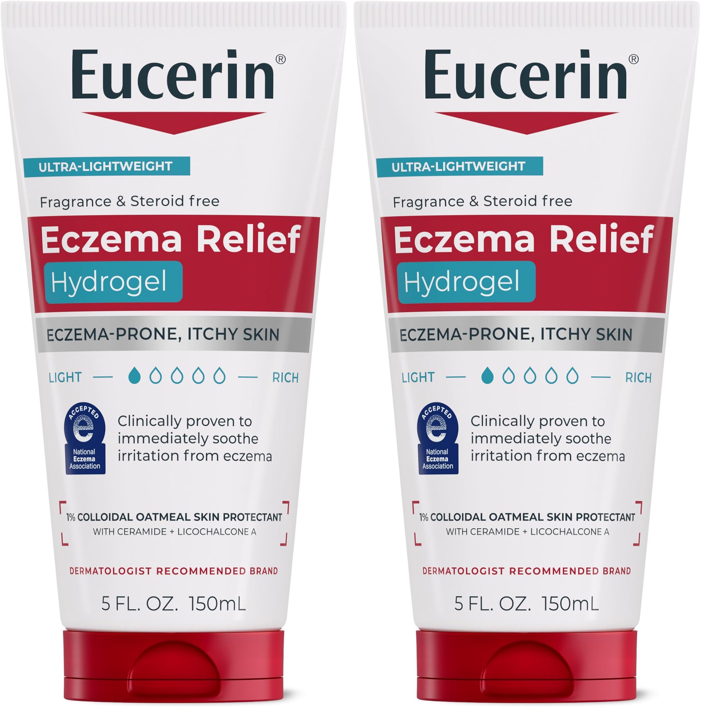 Eucerin Eczema Relief Hydrogel for Dry,Itchy,Eczema-Prone Skin,Fragrance Free and Steroid Free Body Moisturizer for Dry Skin,5 Fl Oz Tube,(Pack of 2)