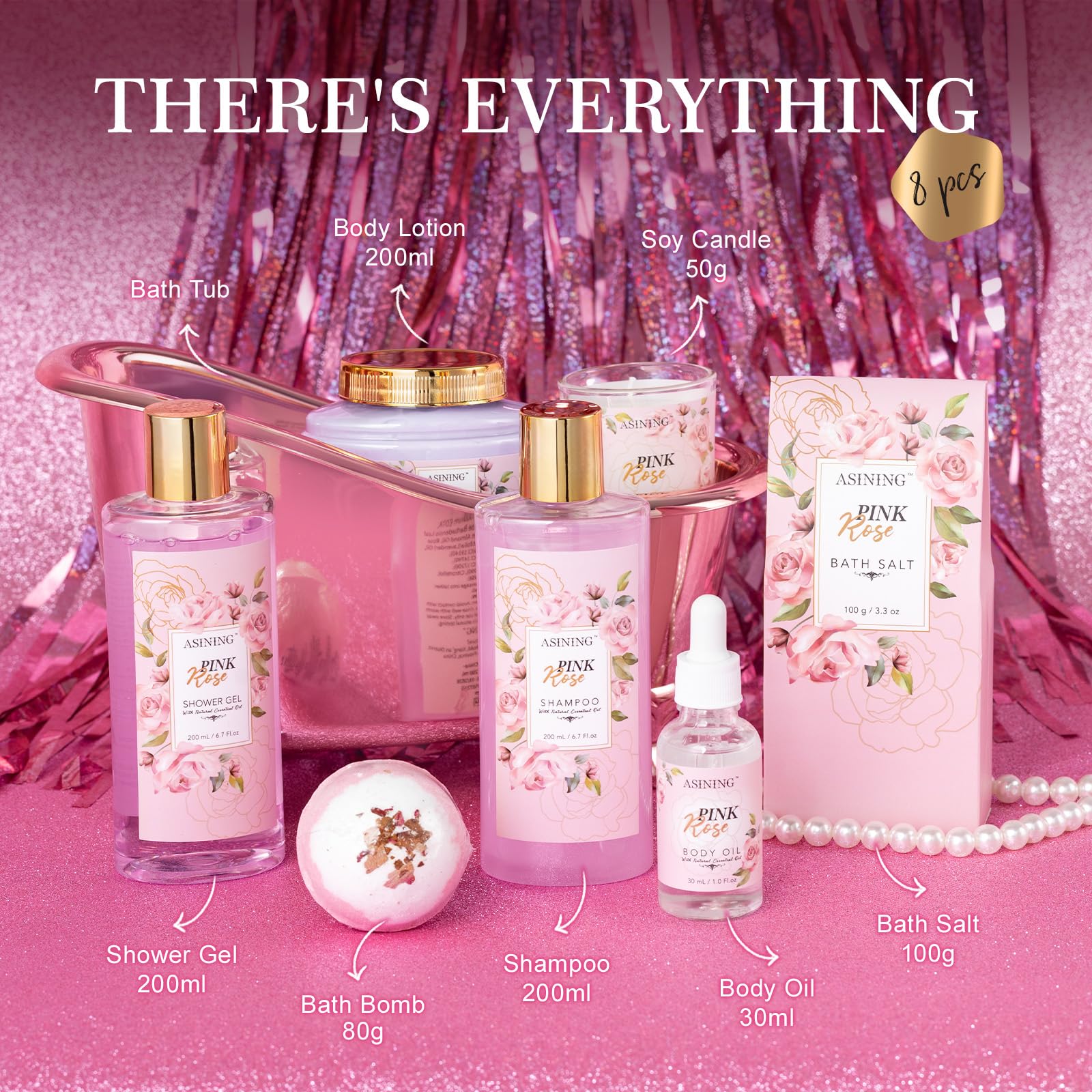 Bath and Body Gift Basket Set Mothers Day, 16 Pcs Luxury Rose & Vanilla Scent Spa Gift Basket Set for Women, Spa and body gift set, Perfect Bath & Body Gift Set, Home Spa Bath Pamper Gifts Teens