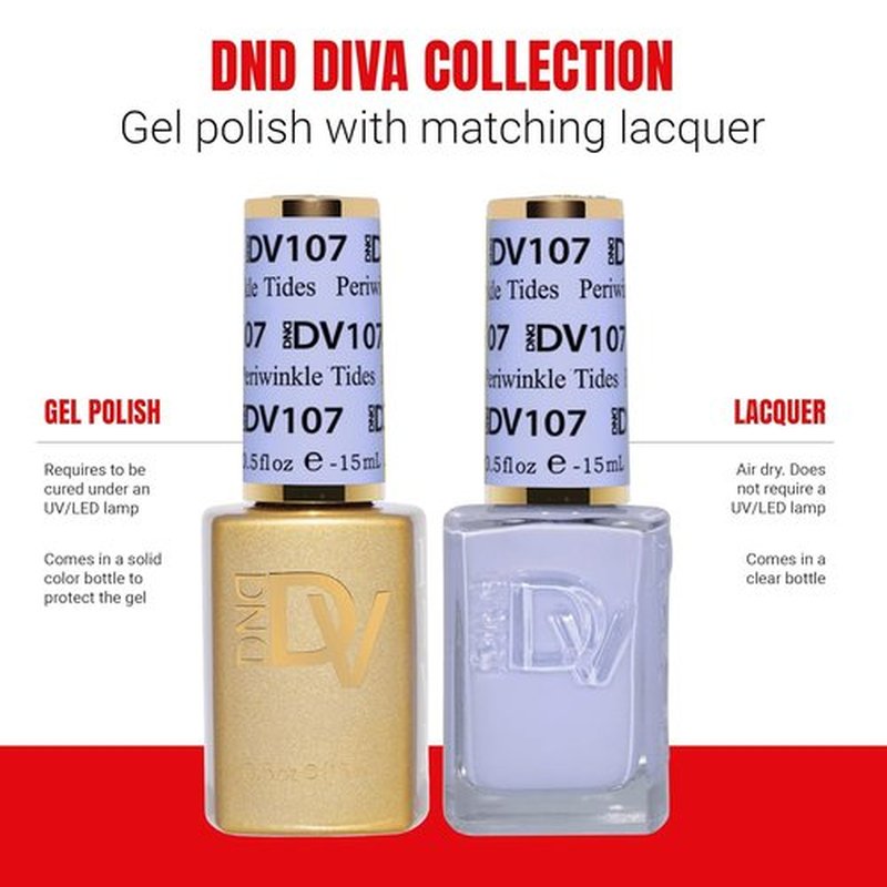 DND Gel Polish Set - Coquette Collection | UV/LED Gel & Air Dry Nail Lacquer Duo - 107 Periwinkle Tides, 0.5 Fl Oz