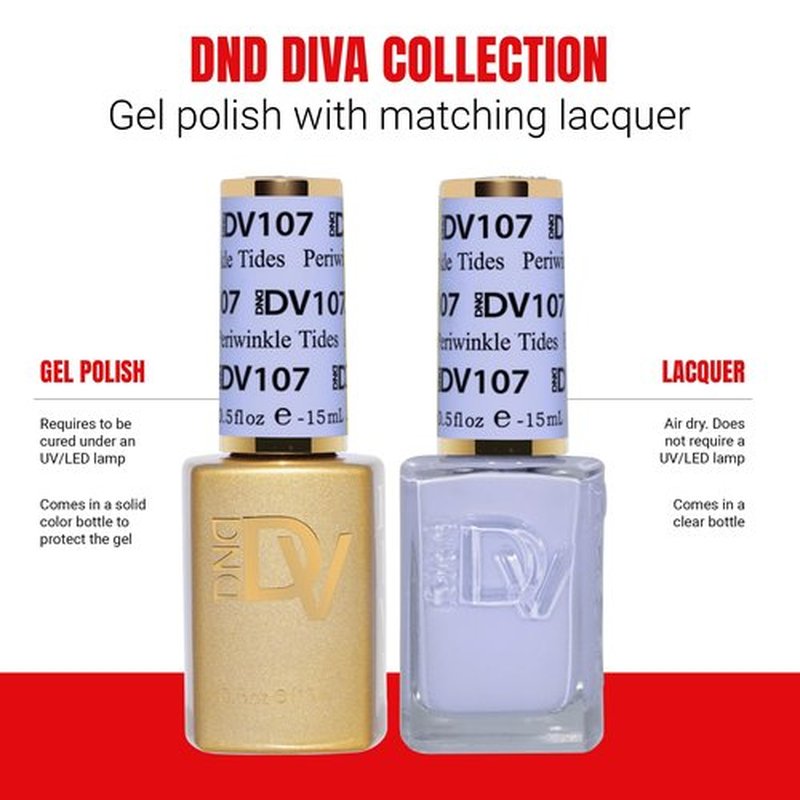DND Gel Polish Set, Coquette Collection, UV/LED Gel Polish and Air Dry Nail Lacquer, Matching Chip-Free Polish Duo, 107 Periwinkle Tides, 0.5 Fl Oz