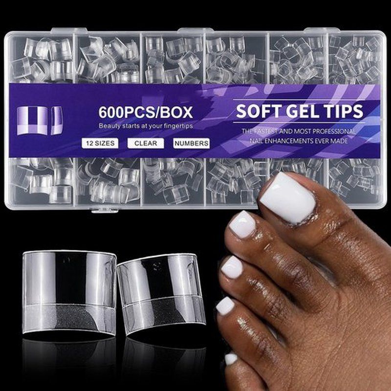 AddFavor Toe Nail Tips, 600pcs Soft Gel Toenail Tips Short Square Fake Toe Nails, Clear False Toe Tips 12 Sizes Acrylic Nail Tips for Toe Nails Extension
