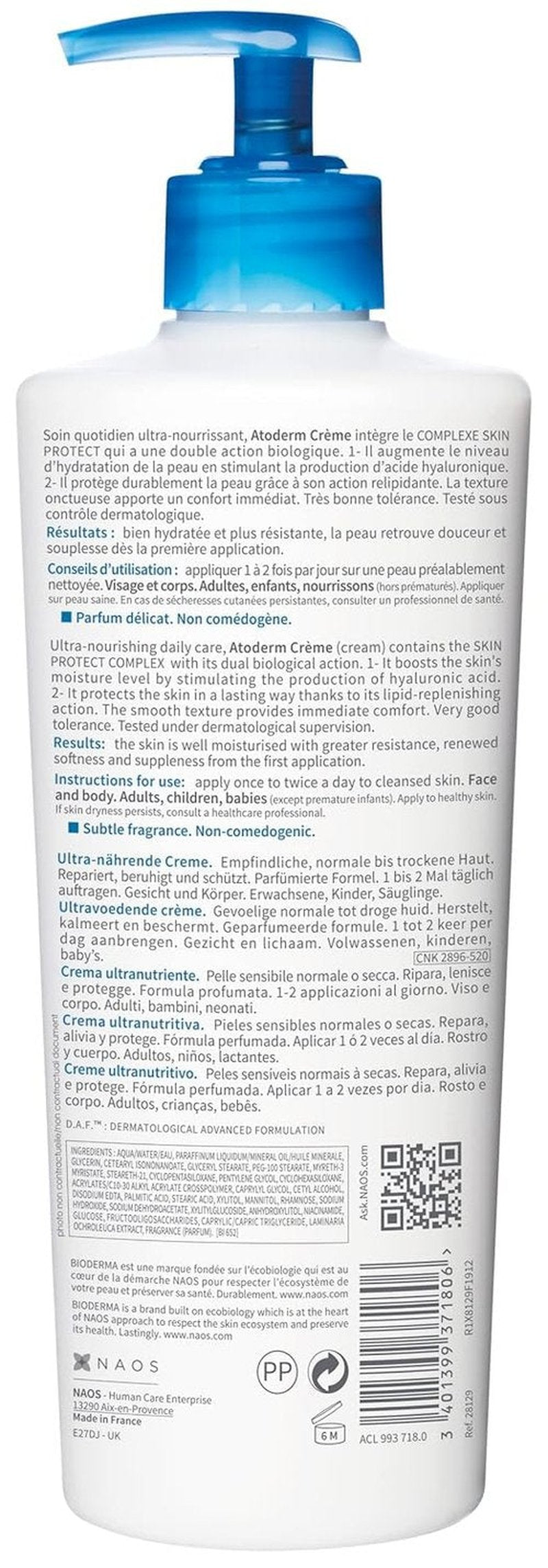 Bioderma Atoderm Cream - Hydrating Body Lotion for Dry Sensitive Skin - Nourishing Moisturizer