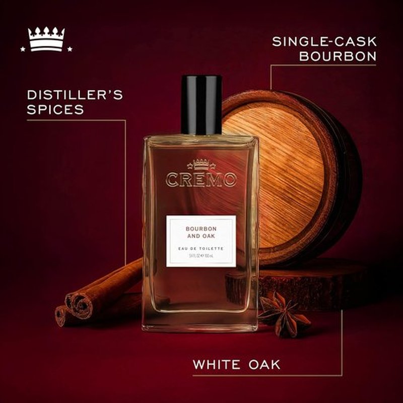Cremo Cologne For Men - Bourbon & Oak Men's Fragrance Spray, Sophisticated Distiller’s Spice Blend, 3.4 Fl Oz