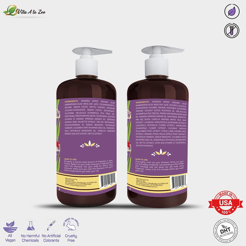 Vita A to Zee Garlic Hair Shampoo & Conditioner with Anti DHT Blocker – Garlic Natural Hair Treatment for Hair Growth, Loss, Thinning & Itchy Scalp – Sulfate & Paraben Free, Cruelty Free & Vegan