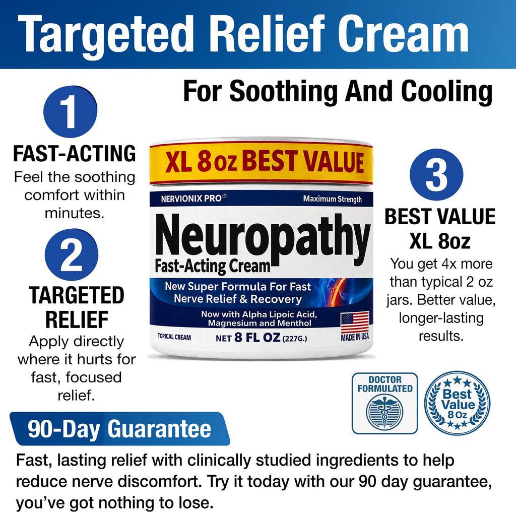 Neuropathy Nerve Relief Cream – Extra Large 8 oz – Maximum Strength for Feet Hands Legs Toes Back – Natural Ingredients Arnica Aloe Vera MSM Vitamins – Fast-Acting Soothing Relief – Super Value 8 oz