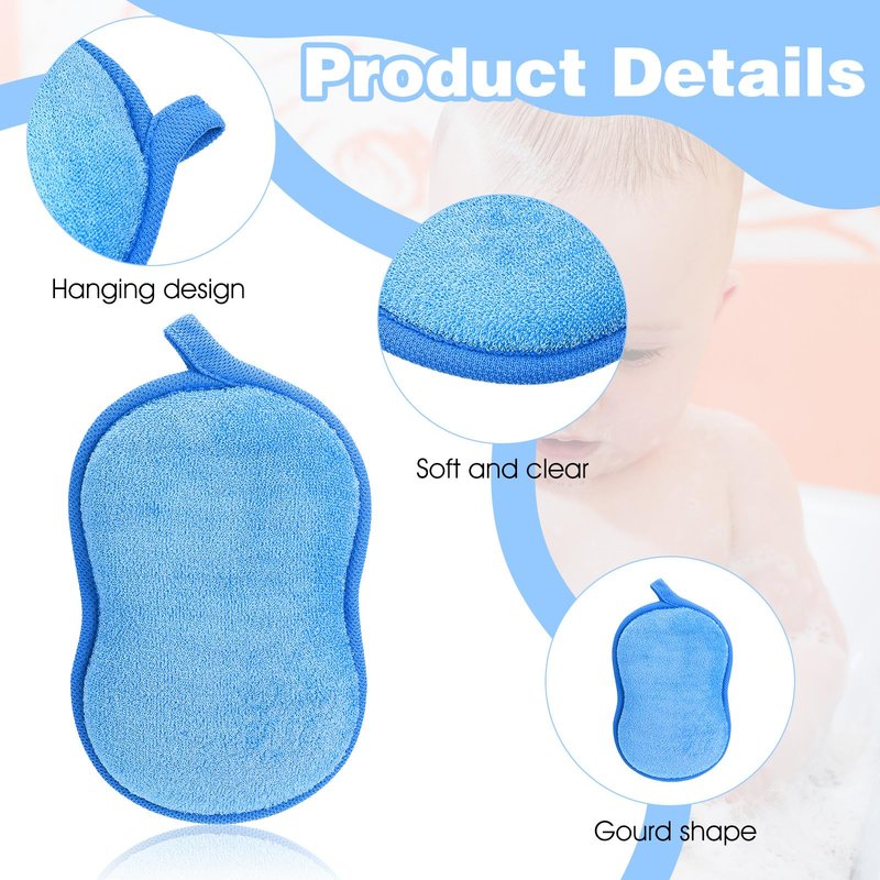 2Pcs Soft Bath Sponge, Cotton Shower Sponge Absorbent Gentleness Exfoliating Body Scrubber Shower Skin Friendly Comfort Bathing Tool for Men Women All Skin Type (Blue,Pink)