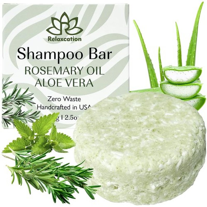 Relaxcation MADE IN USA Organic Rosemary and Aloe Vera Solid Shampoo Bar for Hair Growth, Refreshing and Hydrating | Herbal Shampoo with Rosemary, Peppermint, Castor Oil, Argan Oil, and Betaine